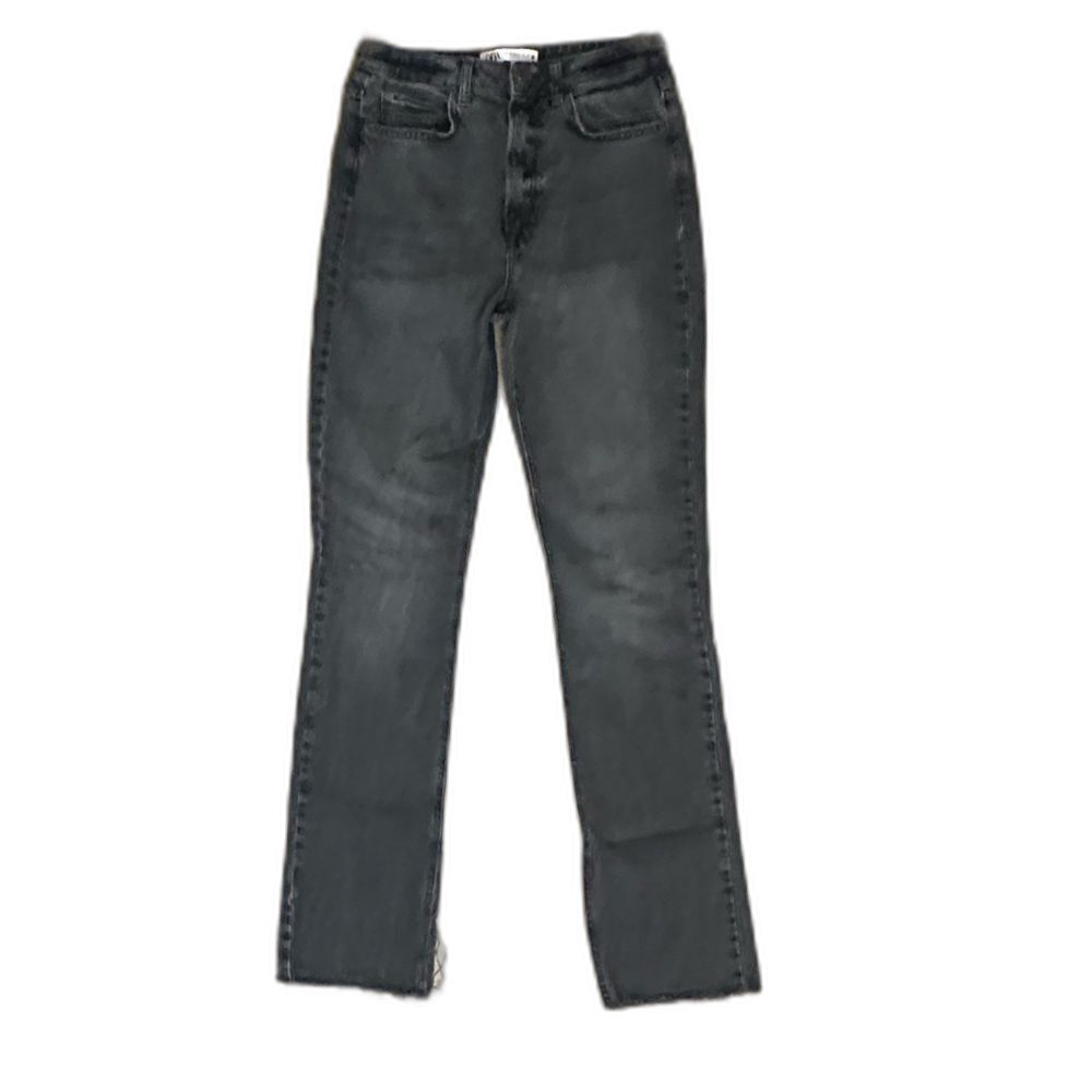 Zara Black Straight Leg Jeans Classic Style with Raw Hem
